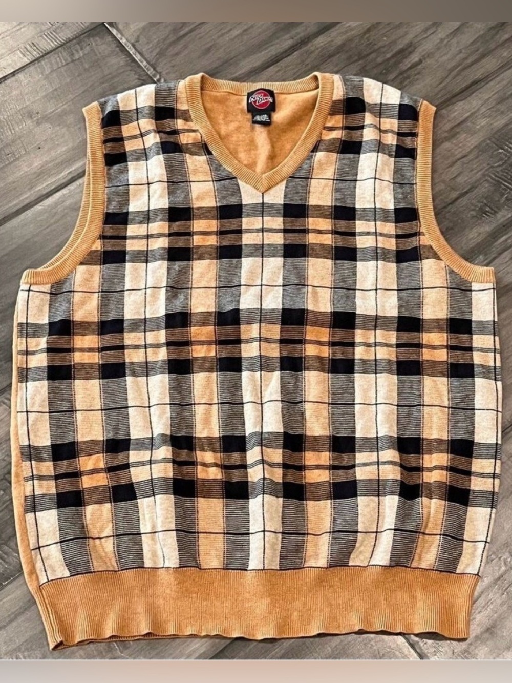 Nick Danger Tan Plaid Sweater Vest - Size XL